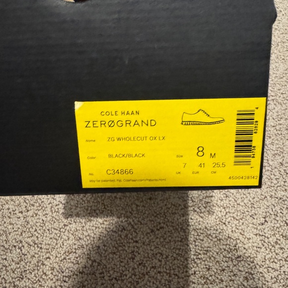 Cole Haan Zerogrand Whole Cut Oxford Lux - Black - Size 8